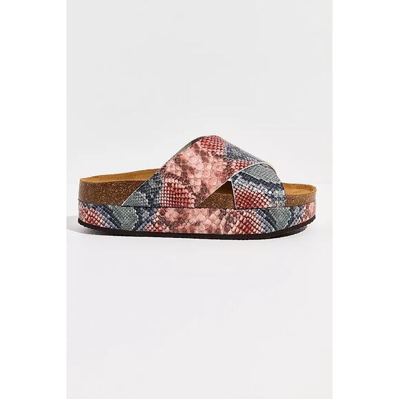 Free People Sidelines Sandals Size 38 or 7.5 Candy Pink Blue Flatform Boho - Picture 4 of 13